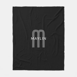 Modern Looking Monogrammed Name Black Grey White Fleece Blanket