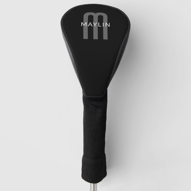 Modern Looking Monogrammed Name | Black Grey White Golf Head Cover (Front)