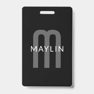 Modern Looking Monogrammed Name Black Grey White ID Badge