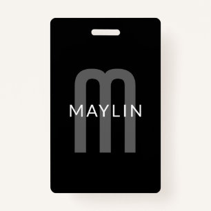 Modern Looking Monogrammed Name Black Grey White ID Badge