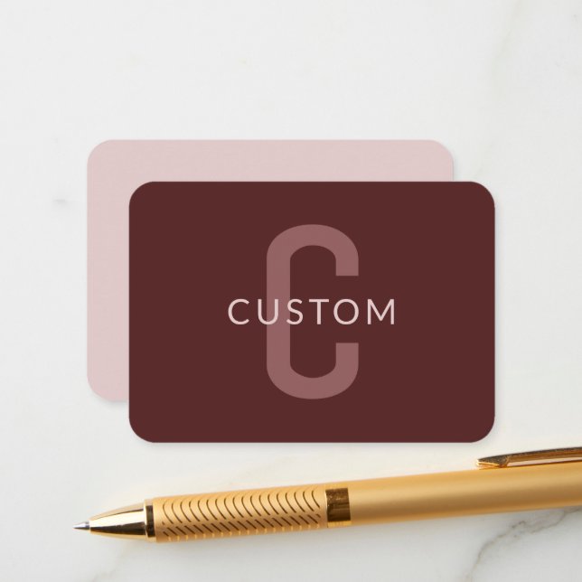 Modern Looking Monogrammed Name | Maroon Red Enclosure Card (Front/Back In Situ)