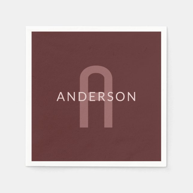 Modern Looking Monogrammed Name | Maroon Red Napkin (Front)