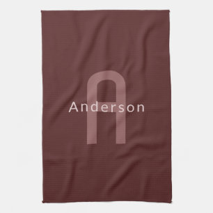 Modern Looking Monogrammed Name   Maroon Red Tea Towel