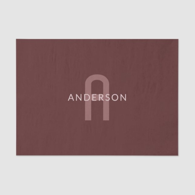 Modern Looking Monogrammed Name | Maroon Red Tissue Paper (Front)