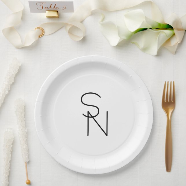 Modern Looking Overlapping Initials Paper Plate (Wedding)