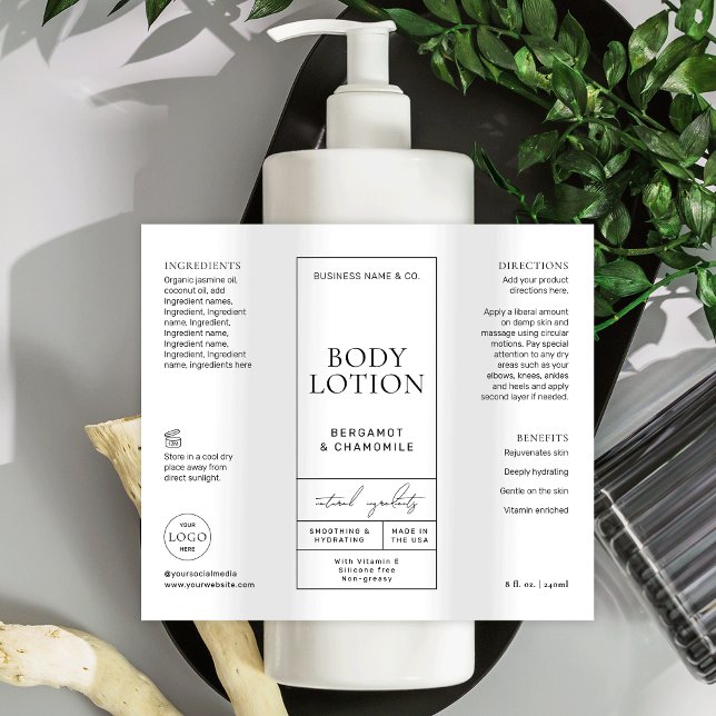Modern Lotion Body Wash 8 OZ Cosmo Bottle Label (Minimalist modern waterproof cosmetic bottle wrapper label with elegant serif and script fonts)