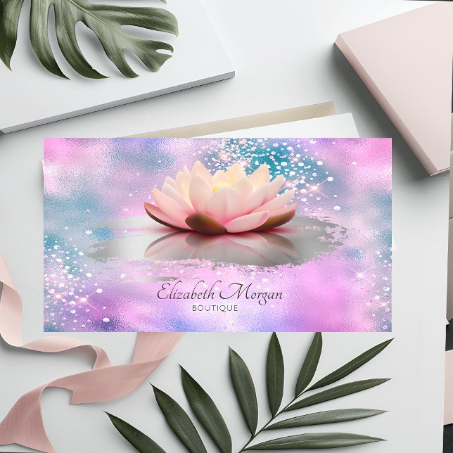Modern Lotus Brush Stroke Cool Holographic Business Card (Creator Uploaded)
