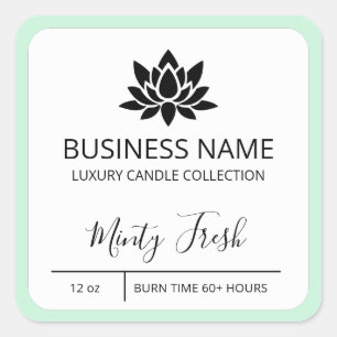 Modern Lotus Mint Green Border Soy Candle Labels