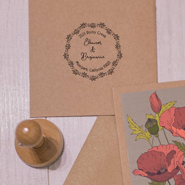 Modern Lotus Return Address, Couple  Rubber Stamp (Creator Uploaded)