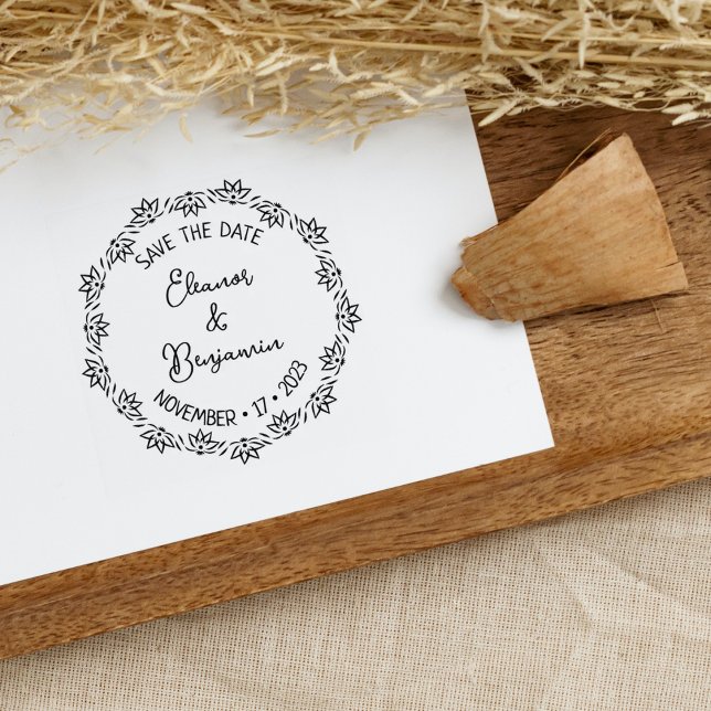 Modern Lotus Save the Date Wedding  Rubber Stamp (Creator Uploaded)