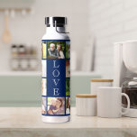 Modern Love 10 Photo Collage Blue Water Bottle<br><div class="desc">A navy blue water bottle to celebrate your family or others who you love featuring a 10 photo collage and "LOVE" written down the middle in elegant white typography.</div>