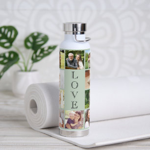 Modern Love 10 Photo Collage Sage Green Water Bottle