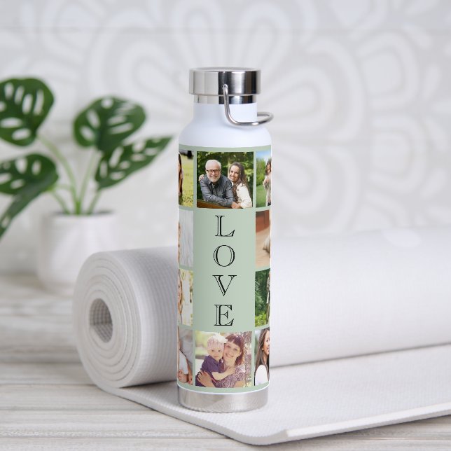 Modern Love 10 Photo Collage Sage Green Water Bottle (Yoga)