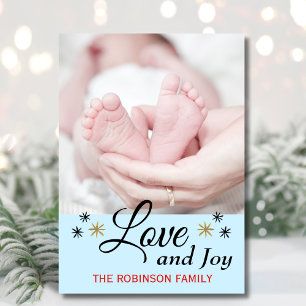 Modern Love And Joy Baby's 1st Christmas Photo Holiday Card