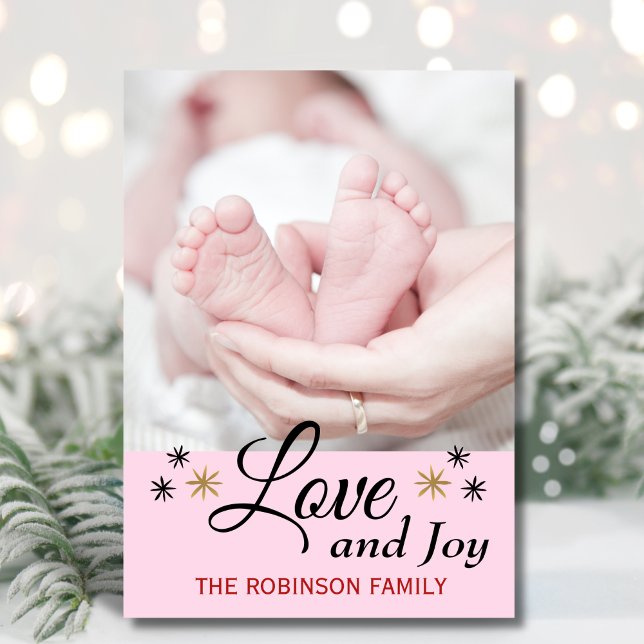 Modern Love And Joy Baby's First Christmas Photo Holiday Card (Creator Uploaded)