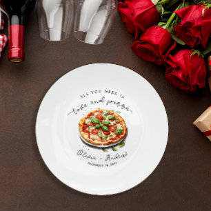 Modern Love and Pizza Rehearsal Dinner Paper Plate