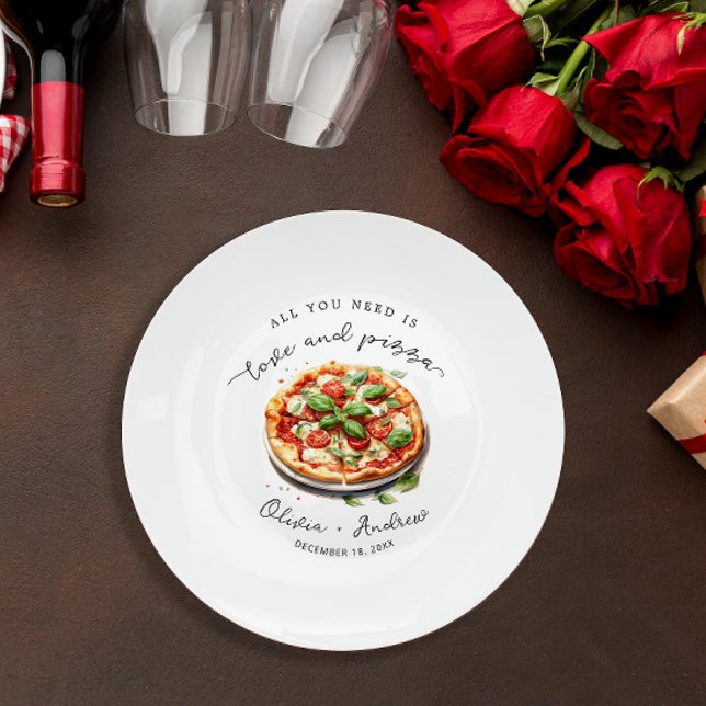 Modern Love and Pizza Rehearsal Dinner Paper Plate (Creator Uploaded)