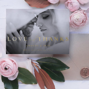 Modern Love and Thanks 2 Photo Wedding Foil Holiday Card
