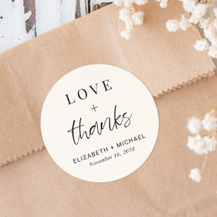 Modern Love And Thanks Cream Wedding Classic Round Sticker