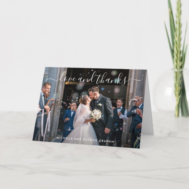 Modern Love and Thanks Photo Simple Wedding Thank You Card (Front)