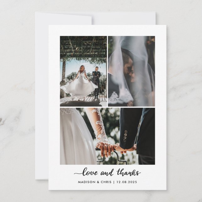 Modern Love And Thanks Script Wedding Photo  Thank You Card (Front)