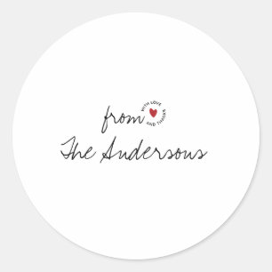 Modern Love and Thanks Simple Script Heart Classic Round Sticker