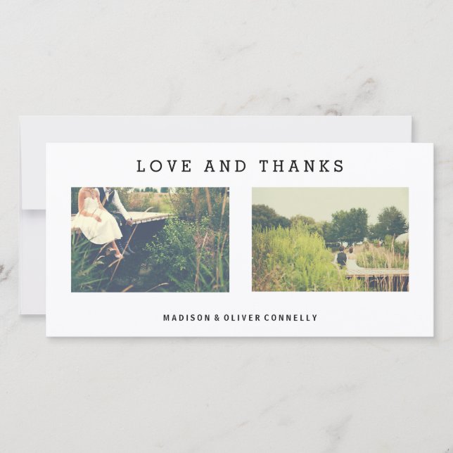 Modern Love And Thanks Wedding Photo Collage Thank You Card (Front)