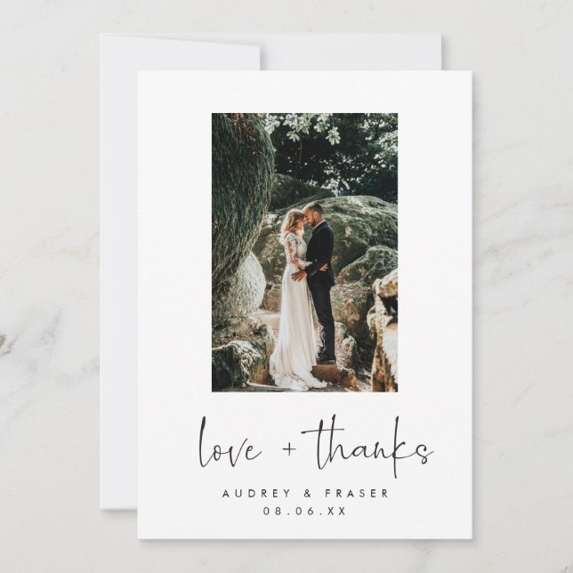 Modern Love and Thanks Wedding Photo Thank You Card (Front)