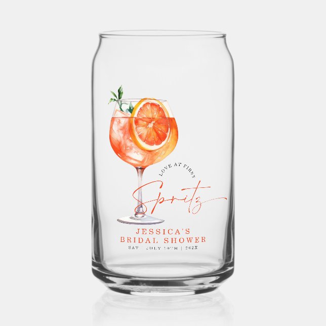 Modern Love At First Spritz Bridal Shower  Can Glass (Front)