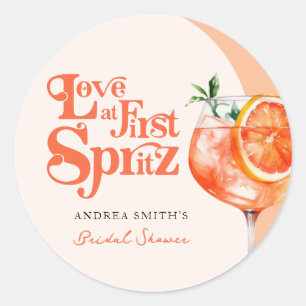 Modern Love at First Spritz Retro Bridal Shower  Classic Round Sticker