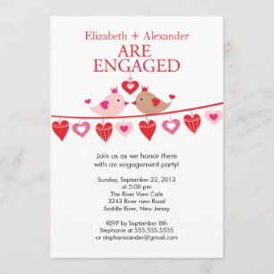 Modern Love Bird Hearts Engagement Invitations