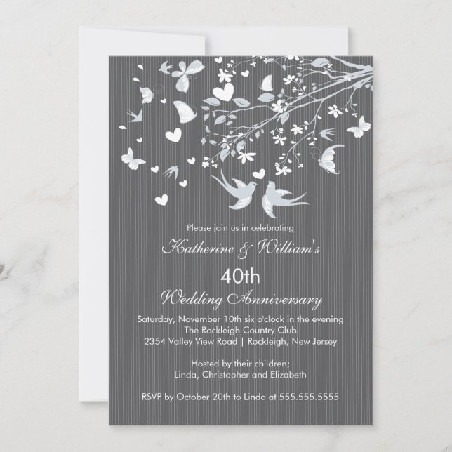 Modern Love Birds Anniversary Party Invitation (Front)