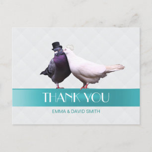 Modern Love Birds Blue Ribbon Thank You Postcard