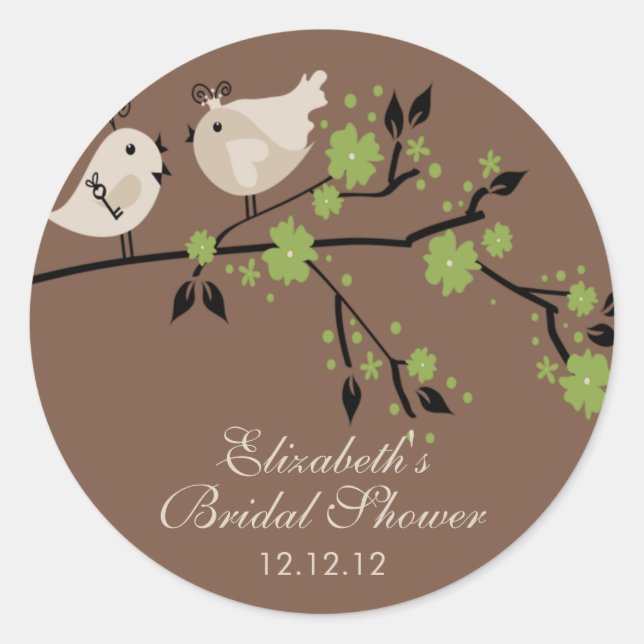 Modern Love Birds Bridal Shower Classic Round Sticker (Front)