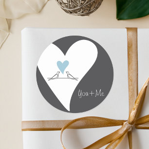 Modern Love Birds Light Blue Heart Wedding Favour Classic Round Sticker