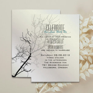Modern Love Birds Tree white Wedding Invitations