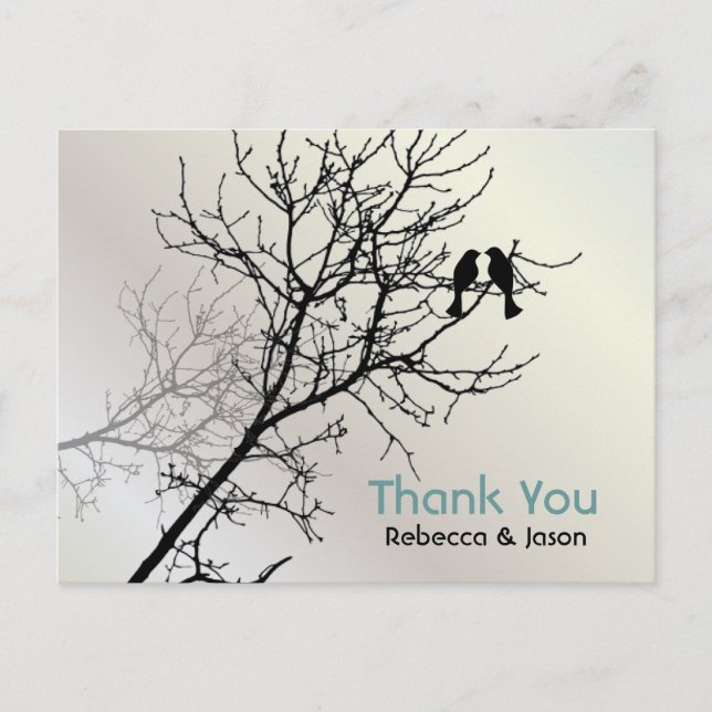 Modern Love Birds Tree white Wedding thank you Postcard (Front)