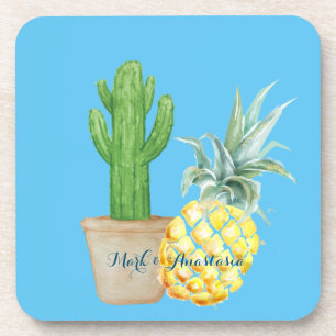 Modern Love Blue Pineapple and Cactus Coaster
