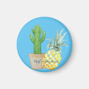 Modern Love Blue Pineapple and Cactus Magnet