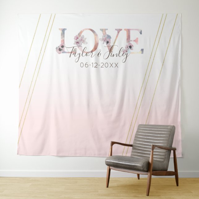 Modern LOVE Blush Pink Selfie Backdrop Wedding Tapestry (In Situ (Horizontal))