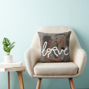 Modern Love Bow Custom Couples Wedding Photo Cushion