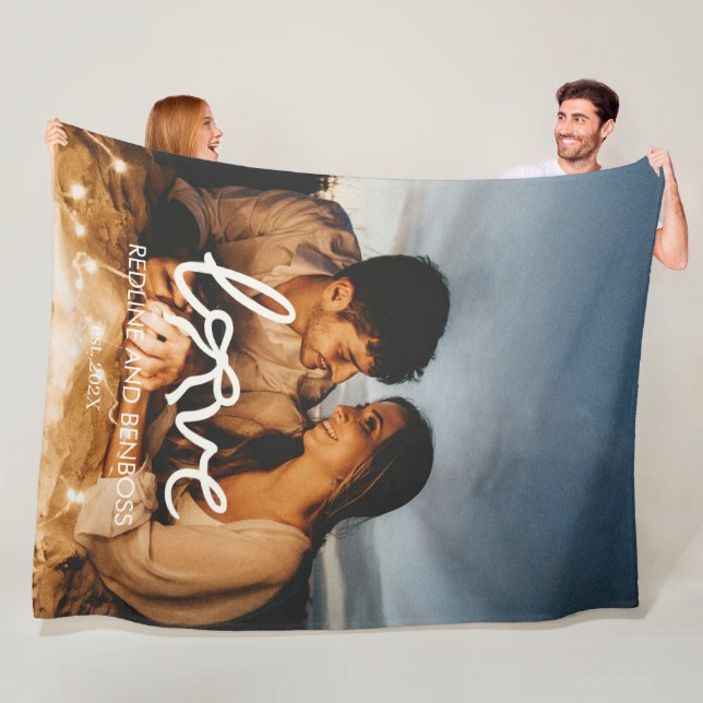 Modern Love Bow Typography Couple Custom Photo  Fleece Blanket (In Situ)