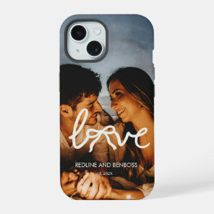 Modern Love Bow Typography Couple Custom Photo iPhone 15 Case