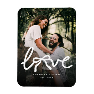 Modern Love Bow Typography Couple Custom Photo Magnet
