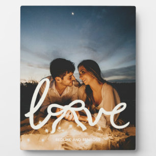 Modern Love Bow Typography Couple Custom Photo Pla Plaque