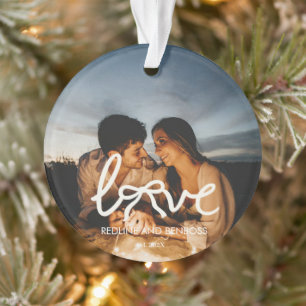 Modern Love Bow Typography Couple Custom Photo Wat Ornament
