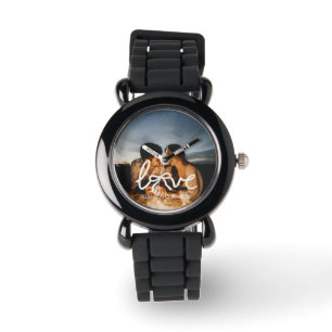 Modern Love Bow Typography Couple Custom Photo Wat Watch
