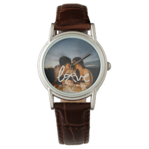 Modern Love Bow Typography Couple Custom Photo Watch