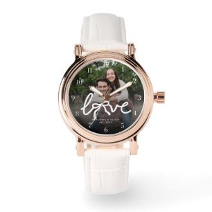 Modern Love Bow Typography Couple Custom Photo Watch