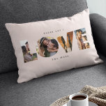 Modern LOVE Collage Cutout Valentine's Day Lumbar  Lumbar Cushion<br><div class="desc">EVERY DAY I LOVE YOU MORE. Great gift for Valentine's Day,  Anniversaries or for Newlyweds: This modern photo collage pillow is easy to customise with your 4 favourite photos inside the minimalist LOVE cutout typography design.The wording around the word LOVE can be personalised.</div>